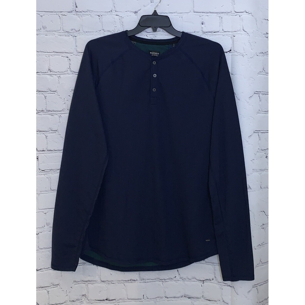 Buffalo David Bitton Men's XXL Henley Blue Kariver Long Sleeves Tee T-Shirt